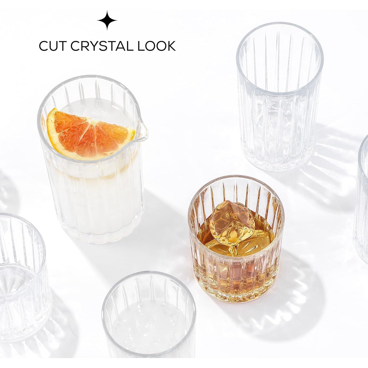JoyJolt Alina Clear Ribbed Glass Drinking Glass Set, Highball Glasses and Tumbler Glasses - Set of 15