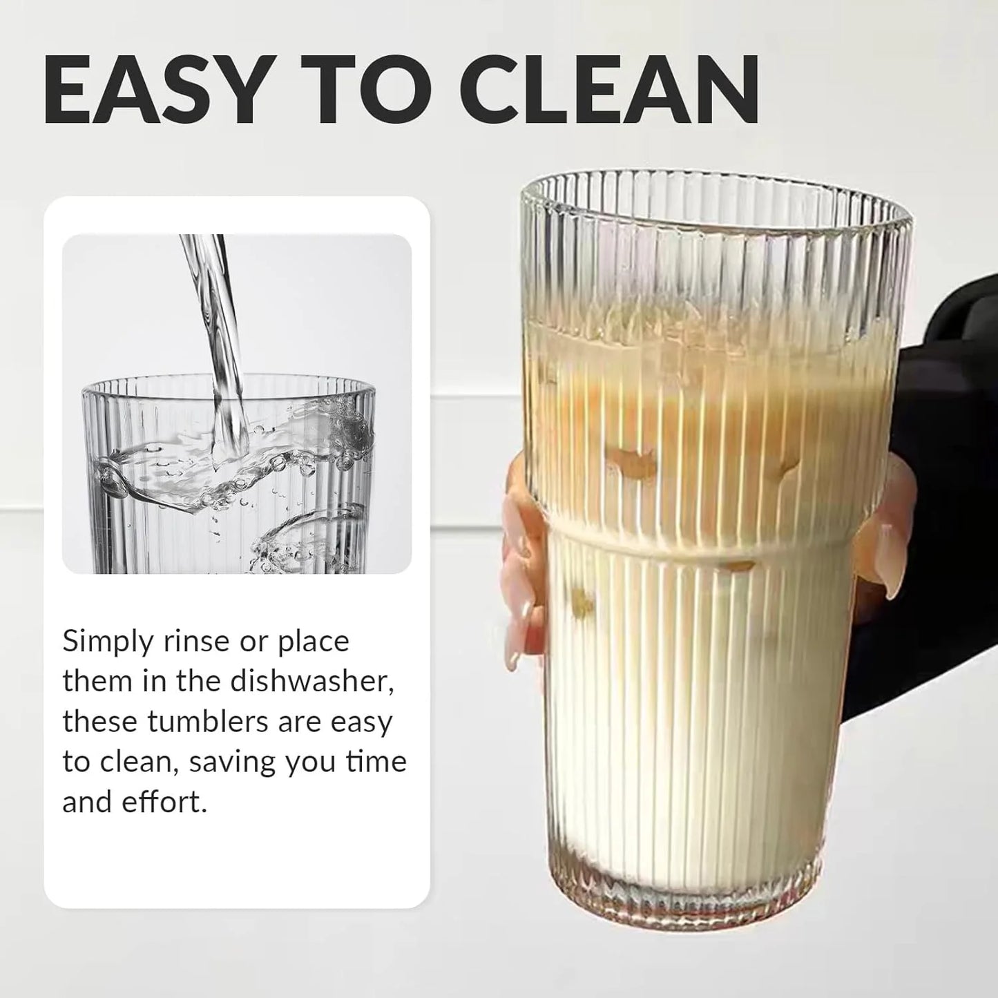 5 Pack 20oz Glass Cups with Lids and Straws, Vintage Ribbed Glassware for Whiskey Cocktail Beer, Mason Jar Drinking Glasses Tumbler Iced Coffee Cup